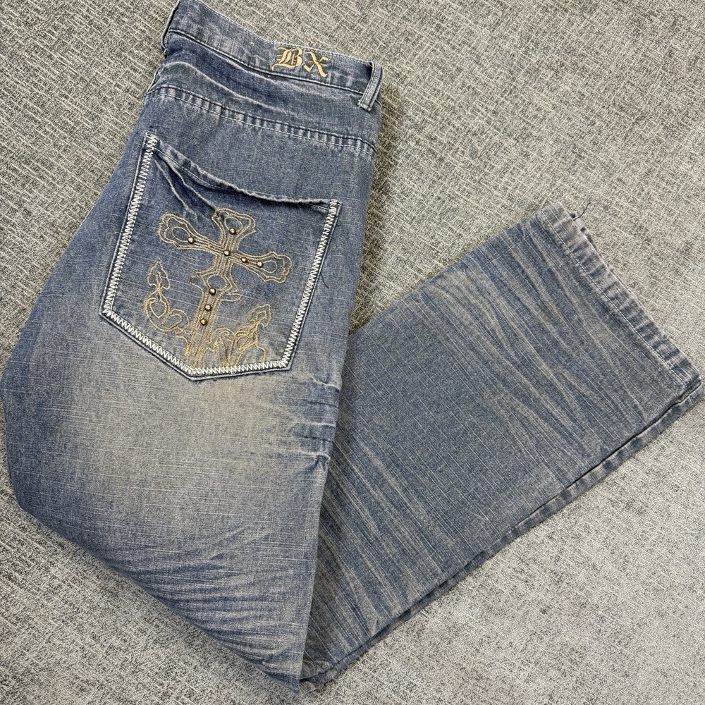 Brooklyn Xpress Men's Jeans 34x32 Cross Pocket Embroidered Studded Y2K Denim